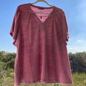 NWT BLOUSE Cable & Gauge Rose Short Sleeve Top dusty purple rose SIZE:1X